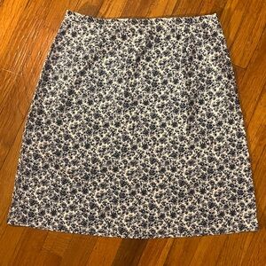Eddie Bauer Blue and White Floral A-Line Skirt